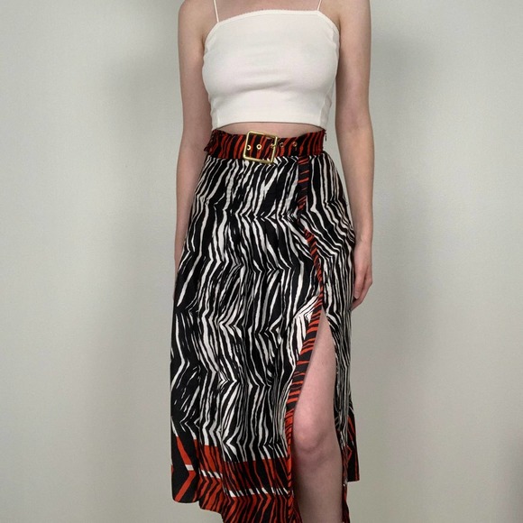 Zara Zebra Stripe Pleated Leg Slit Skirt - Picture 11 of 11